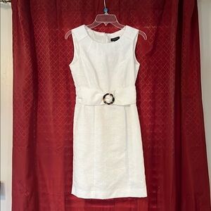 Tahari White Textured Mini Dress with Belt
